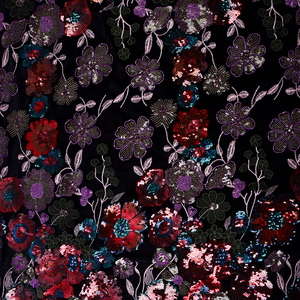 Вышитая Цветочная кружевная ткань с серебристо-черным узором в виде листьев и африканскими блестками, вышитая кружевом с блестками - Product Image 6