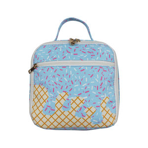 NO MOQ RTS Kids <b>Baby</b> Girl Blue <b>Lunch</b> Box Polyester Preschool <b>Lunch</b> <b>Bags</b> with Zipper Closure - Product Image 1