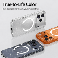 Étui scintillant LAUDTEC pour iPhone 17 Pro/Pro Max – Coque de téléphone ultra-fine transparente et scintillante avec bouton métallique anti-traces de doigts