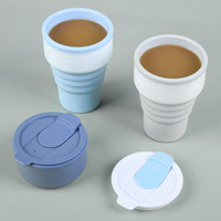 Hot Selling tragbare faltbare umwelt freundliche zusammen klappbare 375ml Reise Kaffeetasse Silikon Kaffeetasse Tasse mit Deckel