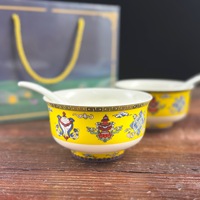 Ensemble cadeau unique de style mongol, bols ethniques sur pied, ensemble de bols à beurre-thé tibétains, design minimaliste moderne, céramique, 2 bols +