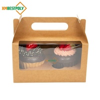 Boîte d'emballage pour cupcakes en papier kraft brun personnalisé, 2 paquets, avec poignée, pour pâtisserie, muffins, desserts, avec fenêtre de visualisation