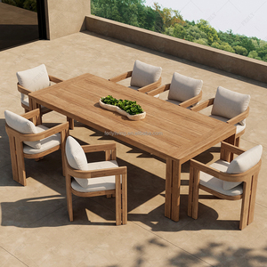 FERLY Ensemble de <span class=keywords><strong>table</strong></span> et de chaises d'extérieur rectangulaire en teck massif moderne artisanal de luxe, mobilier de <span class=keywords><strong>haute</strong></span> qualité - Product Image 1