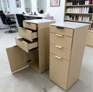 Carrello Mobile in Legno di Noce per Parrucchieri, Arredamento per Saloni di Bellezza e Barbieri, Postazione di Styling - Product Image 1