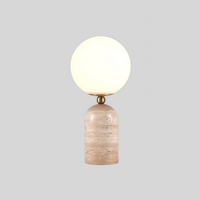 Lampe de table en travertin jaune naturel nordique en gros en ligne, lampe de bureau LED minimaliste avec globe en verre blanc laiteux