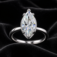Bague de fiançailles en moissanite argentée, solitaire à six griffes, avec halo caché marquise et bande unie, pour femme, cadeau de mariage