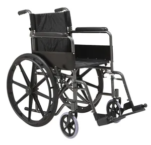 スチール車椅子印刷フレーム手動スチールチェアホイールシートヘビーデューティー136kg重量容量マグホイール車椅子