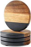Ensemble de 4 sous-verres en bois d'acacia marbré, sous-verres en bois d'acacia pour table basse, table à manger, bureau