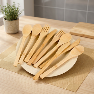 Juego de utensilios desechables de bambú - Plato y cuchara para niños para la alimentación del bebé, ecológico y saludable, artesanía de Vietnam - Product Image 3