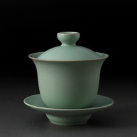 Service à thé Kung Fu trois pièces haut de gamme en porcelaine craquelée, avec bol couvert de style Tianqing Ru, pour la préparation du thé et bol à thé Gaiwan