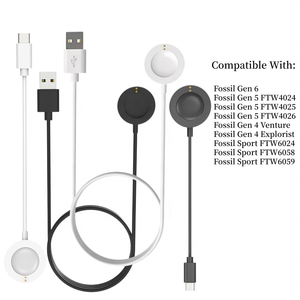 สายชาร์จสมาร์ทวอทช์สีดำ 1 เมตร สำหรับ <span class=keywords><strong>Fossil</strong></span> Gen 4 /5 /6 <span class=keywords><strong>Fossil</strong></span> <span class=keywords><strong>Sport</strong></span> FTW6024/FTW6058/FTW6059 - Product Image 1