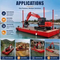Plateforme flottante pour excavatrice de 20 tonnes en acier AH36 avec hélices stabilisatrices pour opérations en zone humide et en rivière peu profonde