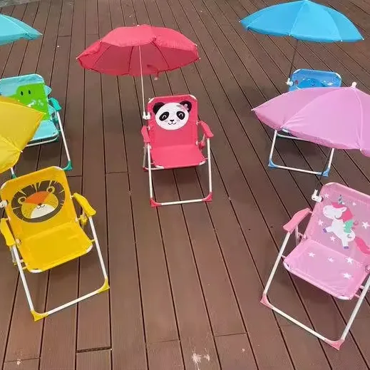 وصل حديثاً كرسي شاطئ خارجي للأطفال قابل للنقل قابل للطي مع مسند للظهر ومظلة بحر بسيطة مقعد للأطفال كرسي ظل لطيف