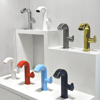 Nouvelle Mitigeur de Lavabo de Luxe Doré Contemporain avec Cartouche Céramique en Laiton Massif