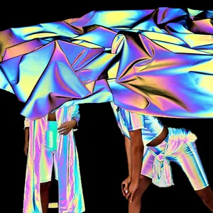 Free sample light rainbow spandex reflective polyester fashion fabric with iridescent material