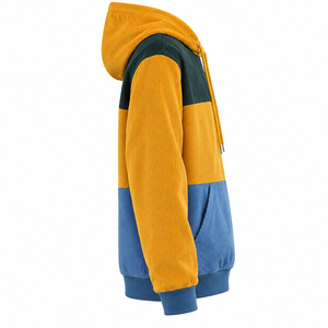 Sweat à capuche en velours côtelé color block pour homme, style décontracté oversize, patchwork, pull à capuche, style automne, 100% coton, 350 g/m² - Product Image 2