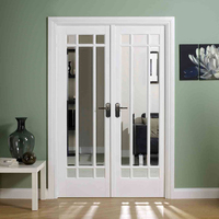 Prima Custom Modern Designs Porte battante à battants en bois massif incrustée de verre transparent trempé pour portes intérieures