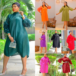 ملابس فاخرة مثيرة للحفلات والمساء والزفاف عارضة طويلة الأكمام تصميم أفريقي الأزهار حجم كبير سموك خمر بوهو اللباس - Product Image 2