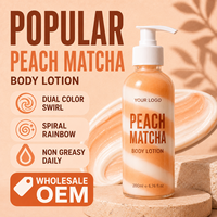 Lotion corporelle en gros Pêche Matcha 200ml, spirale bicolore effet arc-en-ciel, absorption rapide, personnalisable OEM, populaire, nouveauté