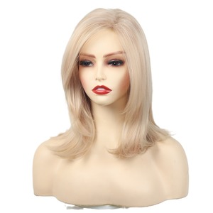 Nouvelles perruques de longueur moyenne pour femmes pas chères perruques de couverture de tête en fibre chimique rose blonde - Product Image 4