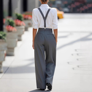 Completo da donna primaverile stile europeo-americano, vintage, a gamba larga, vestibilità ampia, con tasca a spalla regolabile e staccabile, per tutti i giorni - Product Image 4