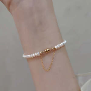 Single Stack Natural Freshwater Pearl <b>Bracelet</b> with 14K Gold-Infused Magnetic Buckle Wearable for <b>Baby</b> <b>Girls</b> - Product Image 5