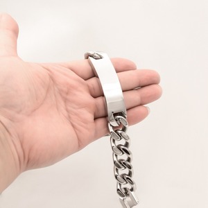 Bracelet en acier inoxydable argenté de 18 mm de large, chaîne <span class=keywords><strong>gourmette</strong></span> avec barre incurvée, gravable, pour homme, style hip-hop, cadeau bijou - Product Image 5