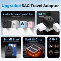 Worldplug GaN 25W, Cargador Rápido con 3 Tomas de CA, Adaptador de Viaje Universal Internacional con Doble USB Tipo-C para Teléfono y Tableta