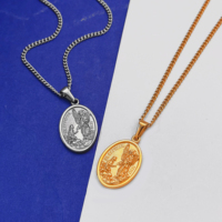 Collier pendentif en acier inoxydable or argent, médaille de saint patron, saint Gabriel archange, amulette, bijoux catholiques pour hommes