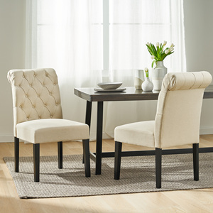 Chaises de salle à manger modernes et convertibles, pieds en bois, tissu en lin, chaises de salle à manger de luxe, lot de 2 pour appartement - Product Image 1