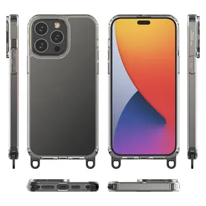 Afneembare Lanyard Telefoon Case Clear Acryl Pc Mobiele Case Anti Vergeling Schokbestendig Voor Iphone 15 Pro Max