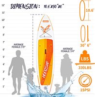En stock HOEX Planche de paddle gonflable portable (SUP) 10'6'' avec une seule aileron, charge maximale 150 kg, utilisation en mer, comprend pompe, pagaie et leash