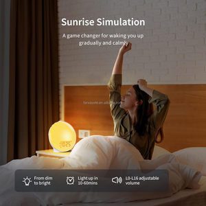 Aufwachlicht Sonnenaufgang-Wecker für Schlafzimmer 17 Nachtlichter Geräuschmaschine Schlaf-Timer Doppelalarm FM-Radio - Product Image 3