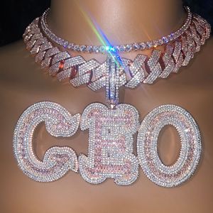Nuova moda rosa ottone cubano catena Micro CZ Zirconia grande <span class=keywords><strong>bocca</strong></span> 3D lettera collana con ciondolo cubano collana gioielli regali - Product Image 1