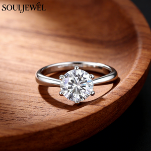 Кольцо для помолвки Souljewel из серебра 925 пробы с муассанитом 1 карат, классическое крепление «шесть крапанов», родированное, с сертификатом GRA, обручальное кольцо «Вечность» - Product Image 1