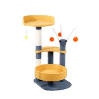 Petit arbre à chat multi-niveaux avec griffoir, lit rond sur la perchoir supérieure et jouet pompon suspendu pour chatons et chats d'intérieur