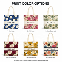 Sac fourre-tout structuré en toile de coton à imprimé floral rose bleu avec logo personnalisé, idéal pour demoiselle d'honneur, cadeau de mariage, sac de courses, vente en gros