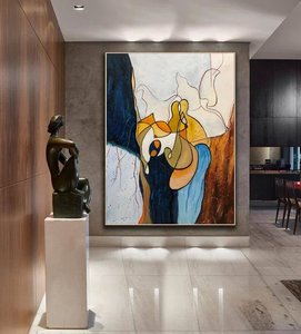 Grande Quadro Moderno Wabi Sabi in Colori Neutri, Arte da Parete Minimalista Beige e Nera, Pittura a Olio Astratta Geometrica con Texture Marrone - Product Image 6