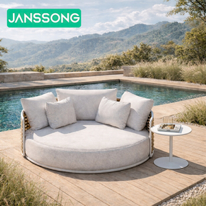 Chaises longues métalliques d'extérieur, mobilier de patio, lit de plage, lit de repos, lit de jour d'extérieur, mobilier de jardin, lit de soleil en rotin, mobilier de piscine - Product Image 1