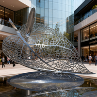 Sculptures peintes personnalisables de style abstrait moderne pour la décoration de rues commerciales, série de feuilles creuses en acier inoxydable
