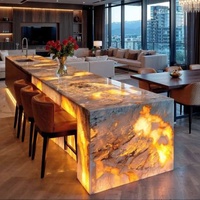 Îlot de cuisine personnalisé rétroéclairé, table à manger LED lumineuse, comptoir de bar en pierre de luxe multifonctionnel pour villa, cuisine ouverte