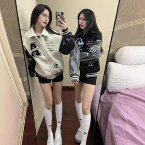 سترة بيسبول أمريكية الطراز للجنسين مضادة للبكتيريا من البوليستر/القطن مع تطريز، تصميم ربيعي جديد بطراز قديم للأزواج بياقة عالية - Product Image 3