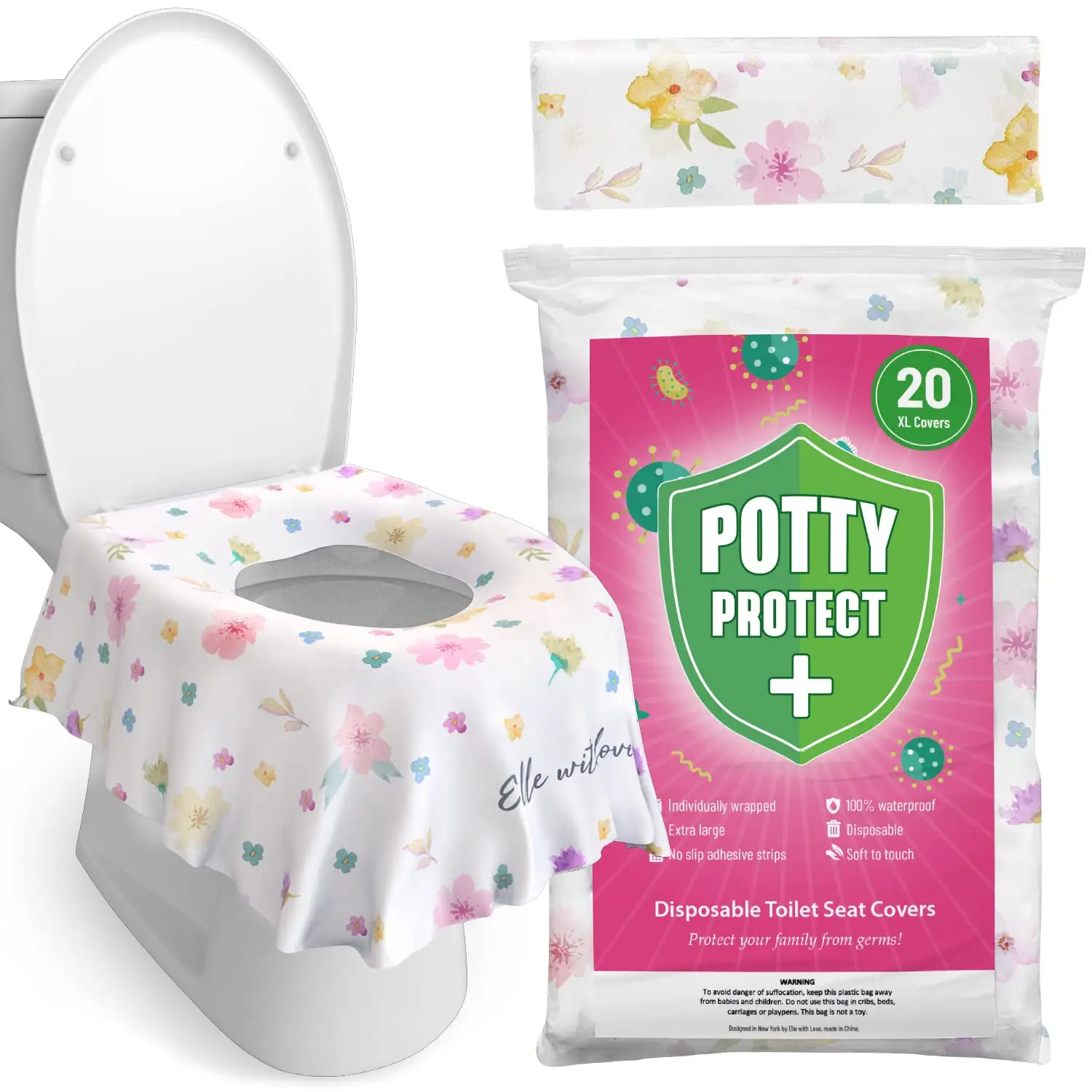 Full Cover Disposable Travel Toilet Potty Seat Covers - Individually Wrapped Portable Potty Shields for Adult
