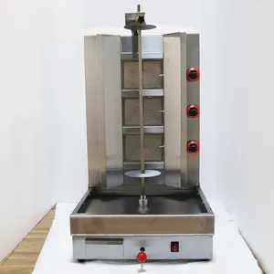 Gas Lpg Stainless Steel Decktop Gas 3-Burner Shawarma Machine Automatic Rotating Konerkebab Cutting Machine For Kitchen
