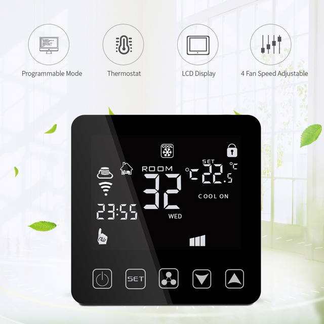 Thermostat for air Conditioner 24v Tuya Room Thermostat WIFI /Zigbee / Modbus Smart HVAC Systems 2/4Pipes 3 Speed Fan Thermostat