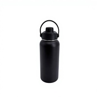 Termo Resistente de Acero Inoxidable de 32 oz, Color Negro, Aislamiento al Vacío, Asa de Transporte con Remaches, Resistente al Frío, Mantiene la Temperatura de 12 a 24 Horas