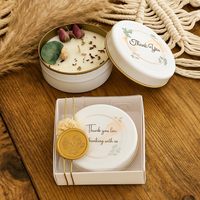 Set Lilin Pernikahan dengan Kotak Hadiah, Lilin Kedelai Personalisasi dengan Segel Emas & Tali Emas, Bunga Kering