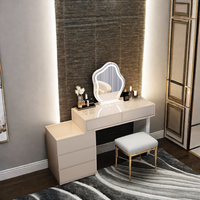Table de toilette moderne en bois de luxe personnalisée pour filles avec miroir sur pied à LED, tiroirs, design de panneau pour hôtel et salon