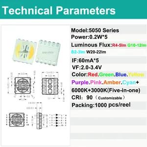 5050 आरजीबी एलईडी लाइट्स फाइव-इन-वन इंटेलिजेंट लाइटिंग पॉजिटिव सफेद गर्म सफेद वातावरण लैंप