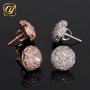 Boucles d'oreilles clous de luxe en moissanite, taille brillant rond, forme boule, en argent 925 plaqué or rose, bijoux de mariage pour femme - Product Image 3